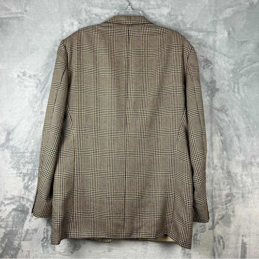 Oscar de la Renta Brown Glen Plaid Blazer Men’s Sz 44L 100% Wool Dark Academia